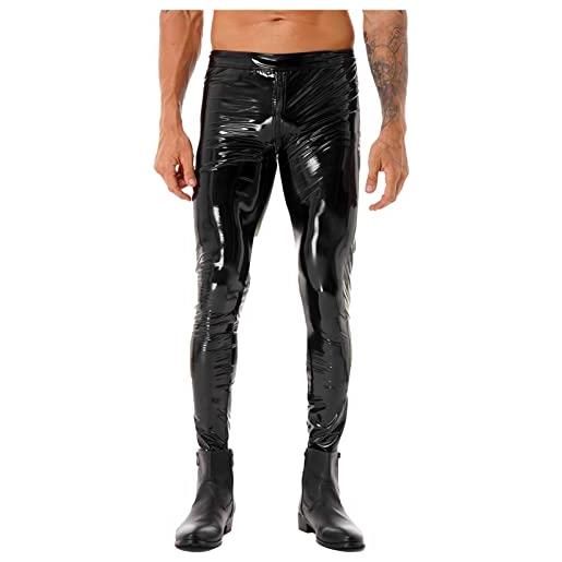 CHICTRY pantaloni uomo pelle latex pantalone di cuoio con cerniera effetto bagnato moto biker skinny pantaloni attillati moda elasticizzati steampunk clubwear discoteca nero a xl