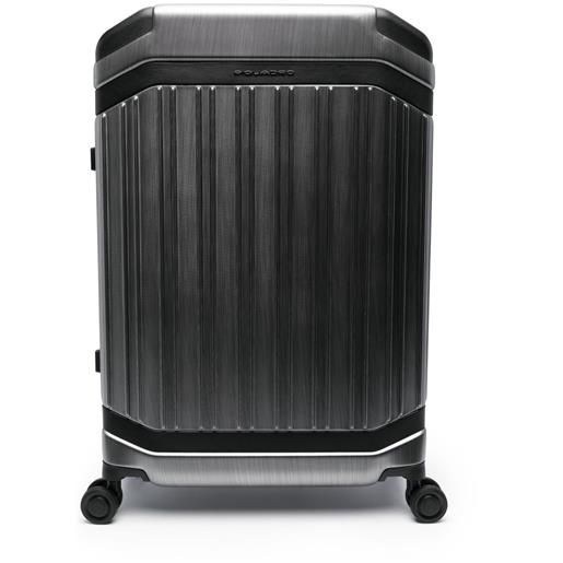 PIQUADRO valigia pql-premium con placca logo - grigio