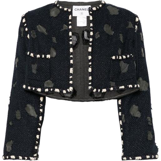 CHANEL Pre-Owned - giacca crop con effetto vissuto anni 2000 - donna - cotone/nylon/acrilico/poliestere/nylon - taglia unica - blu