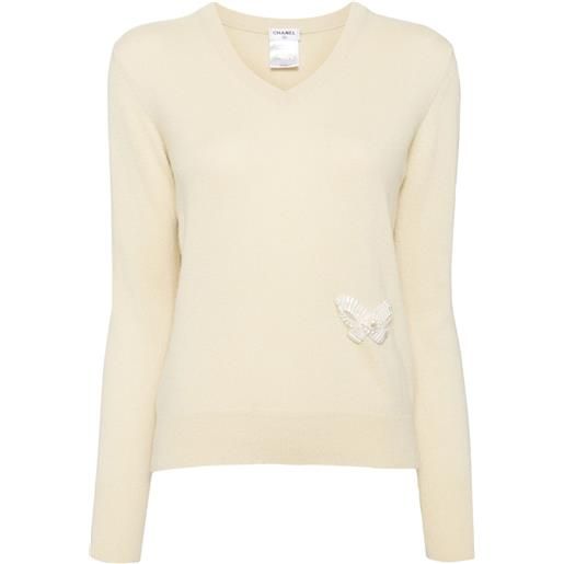 CHANEL Pre-Owned - maglione con applicazione anni 2000 - donna - cashmere - taglia unica - toni neutri