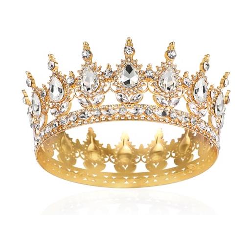 Hengkaixuan corona da sposa rotonda per ragazze, tiara di cristallo, barocco, strass, principessa, carnevale, copricapo, gioielli per costume, matrimonio, ballo, compleanno, pageant
