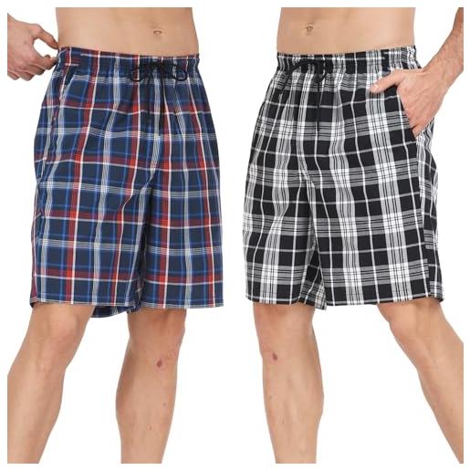 North Bund pacco da 2 pantaloncini da pigiama da uomo cotone corti pantaloni notte casual bermuda shorts estivo morbide salotto quadri con tasche cintura coulisse s