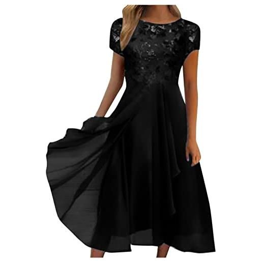 HAOLEI vestito lungo estivo donna elegante abito donna elegante estivo maniche medie vestito cerimonia in pizzo abito lungo vita alta abito alla moda per festa compleanno nozze vestito donna damigella
