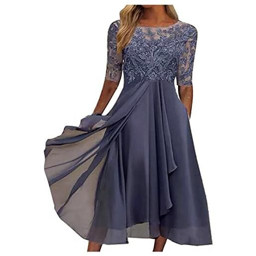 HAOLEI vestito lungo estivo donna elegante abito donna elegante estivo maniche medie vestito cerimonia in pizzo abito lungo vita alta abito alla moda per festa compleanno nozze vestito donna damigella