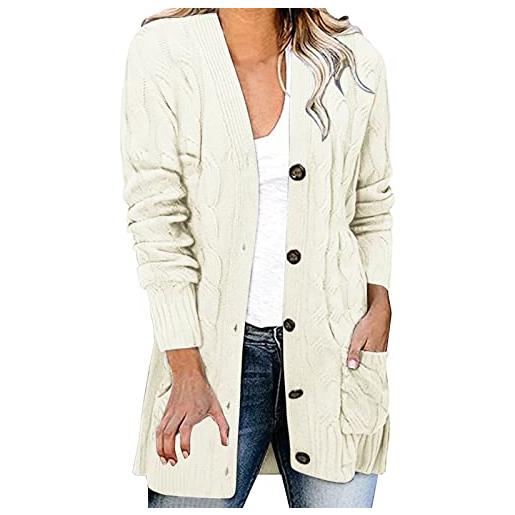 Cardigan Donna Lungo Con Bottoni - Maglione Elegante Invernale Con Tasche - Foto 4