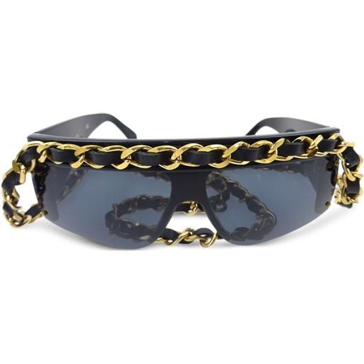 CHANEL Pre-Owned - occhiali da sole con bordo a catena anni '90-2000 - donna - acrilico/placcatura in oro - taglia unica - nero