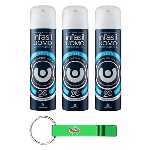Beni Culinari 3x infasil deodorante spray uomo derma 48h fresh con molecola 2c, freschezza intensa, deo 150ml + portachiavi Beni Culinari in omaggio