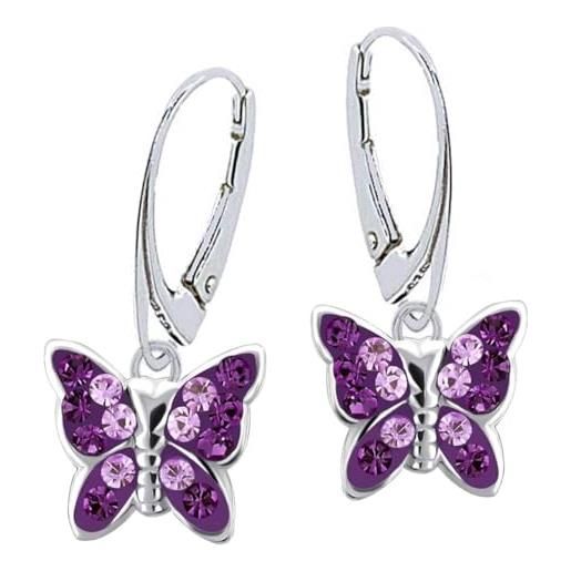 Goldene Hufeisen orecchini a monachella in vero argento 925 pendente a farfalla con cristalli. , cristallo