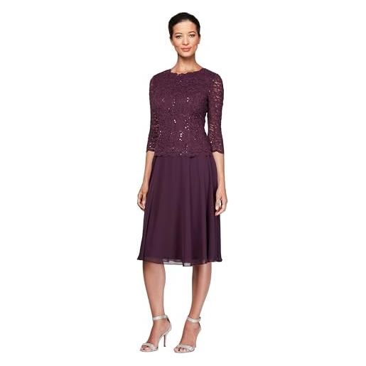 Alex Evenings women's sequin lace mock dress (petite and regular), short deep plum, 10