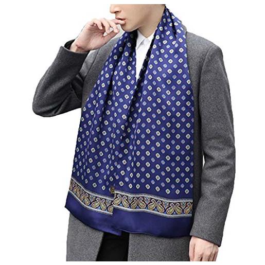 DTLDWN sciarpa da uomo 100% seta a doppio strato moda fazzoletto formale casual matrimonio accessori 160 x 30,5 cm fiore blu navyblue taglia unica