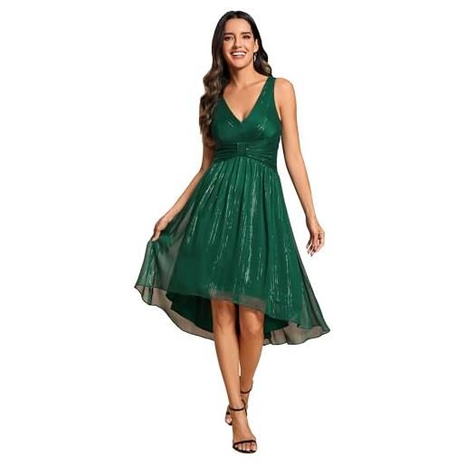 Ever-Pretty abito cerimonia donna pieghe senza maniche scollo a v stile impero brillante abito da ospite dusty rose 48