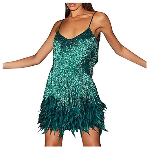 Generico abito lungo paillettes donna abito elegante paillettes donna curvy abito frange e paillettes abito da sera donna abito cocktail discoteca estivo sexy moda abito cerimonia donna lungo 2024