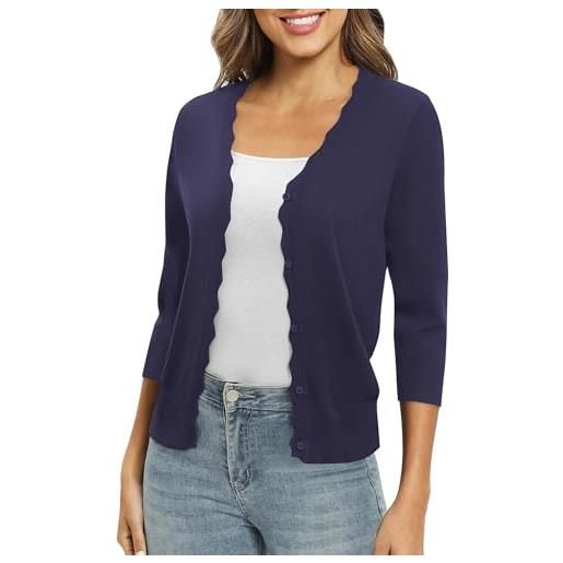 EXCHIC donne 3/4 manica button down coprispalle maglia scollo a v tinta unita elastico leggero cardigan per vestito(s, blu reale)
