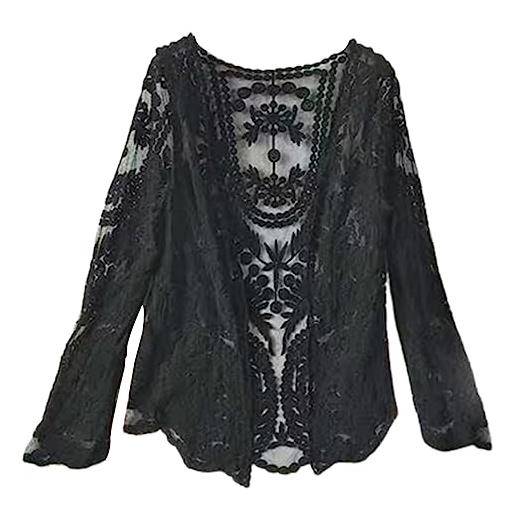 LoudSung coprispalle estivo velato top aperto davanti cardigan spiaggia sottile morbido scialli cavi per donne ragazze, nero, 54