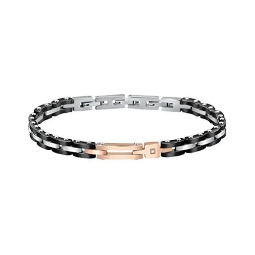 Morellato diamonds bracciale da uomo, in acciaio, diamante, ceramica, ip oro rosa - sauk02, 22 cm, acciaio legato, 22 cm, lega di acciaio