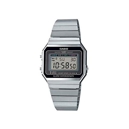 Casio orologio quarzo unisex, misura cassa 36.00mm con quadrante lcd digitale e cinturino argento in cinturino in metallo a700we-1aef