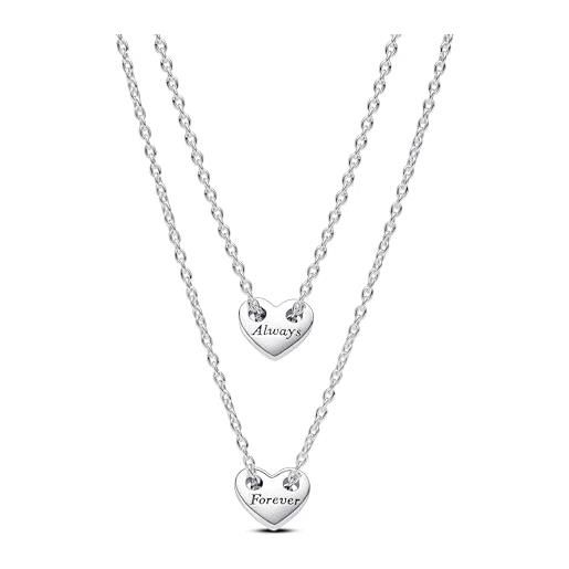PANDORA collana a forma di cuore in argento sterling con collier divisibile, 45
