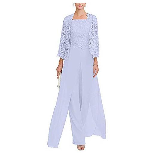 TSxuelian abito da donna lungo tre pezzi chiffon madre della sposa con maniche in pizzo pantaloni formali abito da ballo, lilla, 54