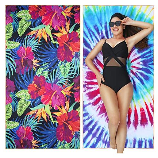 Winthome telo mare asciugatura rapida - asciugamano mare microfibra leggero, teli mare grandi senza sabbia, versatile per donna uomo viaggi vacanze nuoto campeggio con borsa (180x100cm - 2 pack)