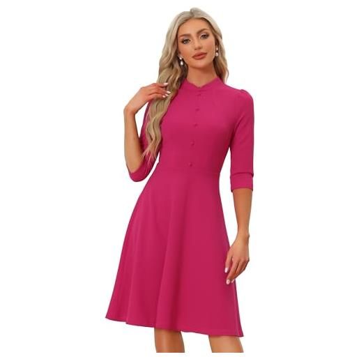 Allegra K abito a tubino da donna, maniche a 3/4, colletto rialzato, elegante, da lavoro, linea ad a, rosso, xl