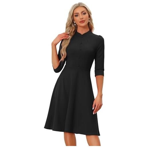 Allegra K abito a tubino da donna, maniche a 3/4, colletto rialzato, elegante, da lavoro, linea ad a, rosa acceso, l