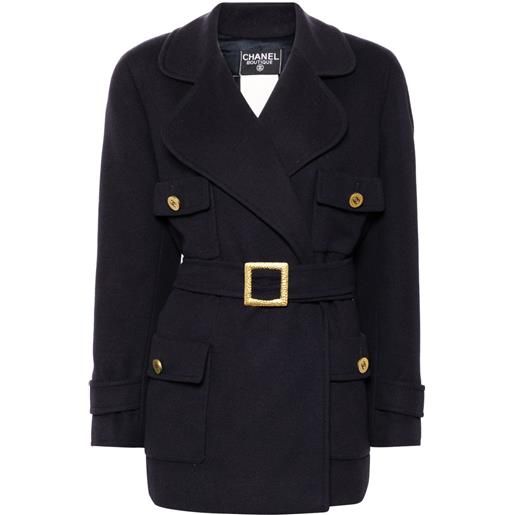 CHANEL Pre-Owned - giacca con cintura 1994 - donna - seta/cashmere - 42 - blu