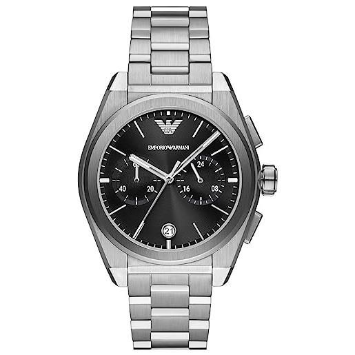 Emporio Armani orologio da uomo, movimento cronografo, orologio in acciaio inossidabile con cassa da 43 mm, argento (silver), tono argento e grigio scuro, 43 mm