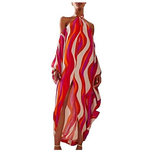 Generico abito da donna a maniche lunghe a righe arcobaleno abiti da corti (red, xl)