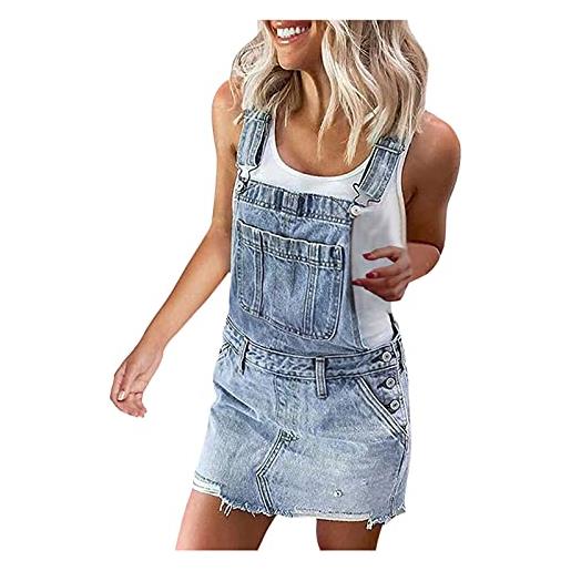 AMDOLE abito estivo da donna, tuta lunga con stampa, con bottoni e tasca in jeans, abito da donna uk, blu, xxl