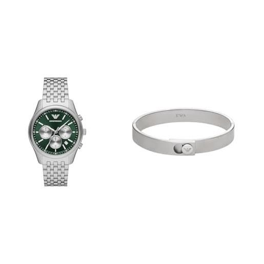 EMPORIO ARMANI orologio e bracciale uomo, acciaio inossidabile argento, set