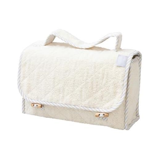 Filet - beauty case da viaggio in spugna di cotone con interno impermeabile | borsa da toilette | dim 28x17x10 cm | made in italy | avorio