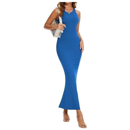 SHAPERIN donna abito senza maniche aderente vestito lunghi sexy abito da cocktail bodycon maxi dress racerback grigio+verde s