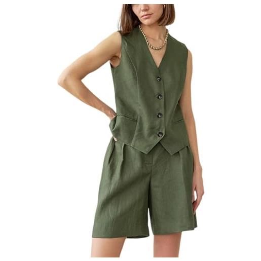 ticticlily completo donna 2 pezzi blazer gilet senza maniche scollo v con bottone e pantaloncini casuale spiaggia boho tailleur elegante estive