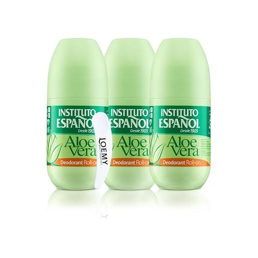 Instituto Español aloe vera deodorante roll-on, antitraspirante invisibile dry unisex, deodorante piccolo da viaggio con protezione di lunga durata senza alcool, set risparmio 225ml
