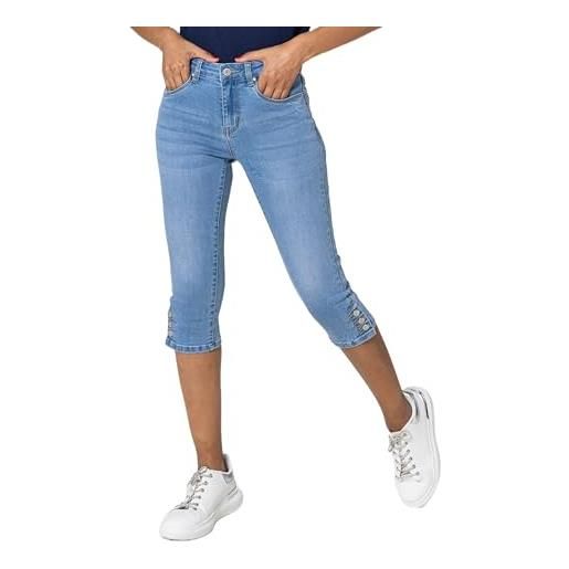 Nina Carter p516 pantaloni capri slim fit jeans a vita alta, estivi, blu (p516-5), l szczupły