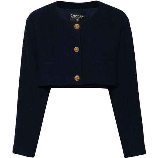 CHANEL Pre-Owned - giacca crop bouclé anni '1990 - donna - lana/seta - taglia unica - blu