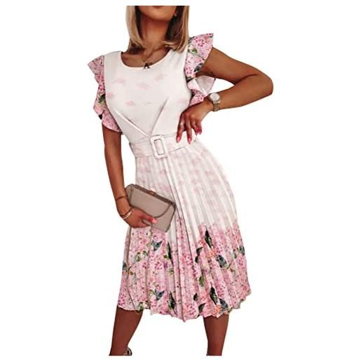 Osheoiso abito con cintura da donna abito plissettato manica corta vestito elegante vestito a tubino ladies business midi sexy abiti da lavoro per estate a rosa m