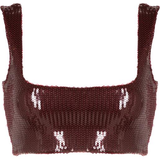 Galvan London top crop beating heart con paillettes - rosso