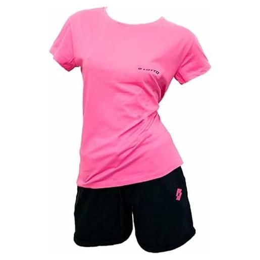 Lotto tuta donna estiva - completo donna sportivo in cotone - t-shirt e bermuda (t-shirt pink+bermuda nero, s)
