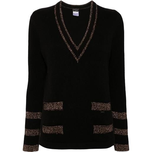 CHANEL Pre-Owned - maglione con scollo a v 2004 - donna - poliammide/poliestere/cashmere - taglia unica - nero