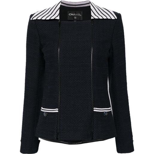 CHANEL Pre-Owned - giacca in tweed con zip anni 2001 - donna - cotone/seta/poliestere/nylon - taglia unica - blu