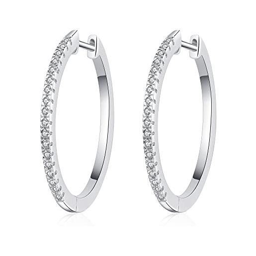 Orecchini cerchi in oro bianco 18 Kt 750/1000 con zirconi bianchi da donna
