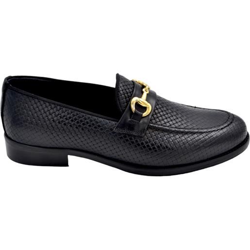 LUISANTIAGO scarpe mocassino uomo elegante morsetto oro vera pelle intrecciata nera suola in cuoio antiscivolo cerimonia evento