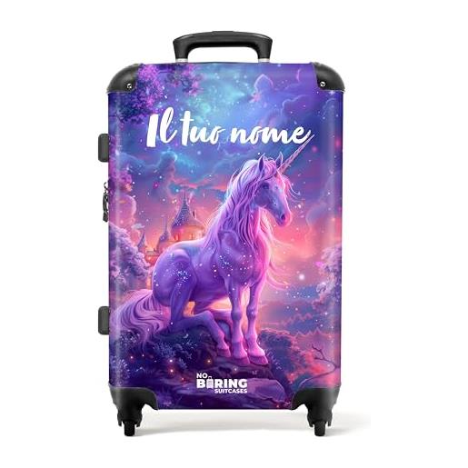 NoBoringSuitcases.com valigia bambini, valigia personalizzabile, trolley bambina, valigia per bambini, valigia grande, con tsa, trolley ragazza, valigia grande 23 kg (67 cm - 72 l), (unicorno - viola)