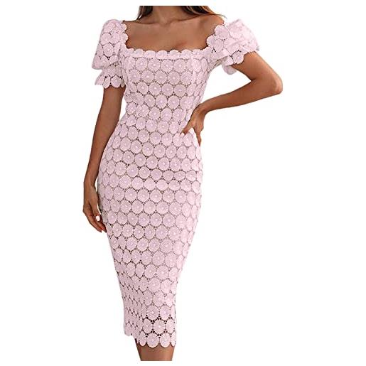 Cocila vestito casual da donna abito in pizzo abito longuette da donna elegante con maniche corte in maglia da donna d'affari vestito fucsia (red, m)