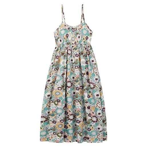 CAMILIFE abito da donna 100% cotone popeline, abito da spiaggia con fiori, abito a vita alta, con spalline regolabili, a17 verde chiaro con foglie bianche e marrone e giallo, taglia unica