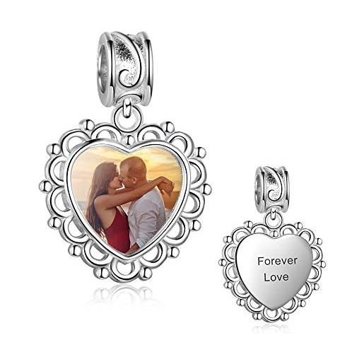 Lam Hub Fong donna cuore forma ciondolo charms ciondolo bead da argento 925 foto personalizzata per bracciale adatto per bracciale pandora regalo per fidanzata bff donna