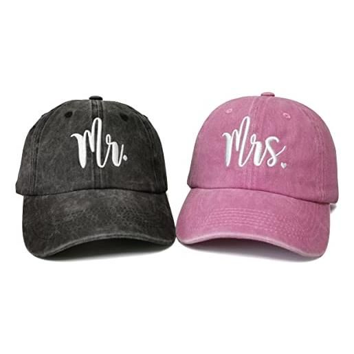 Hepandy mr & mrs cappelli da baseball per uomini e donne, mr & mrs (nero sbiadito e rosa sbiadito), taglia unica