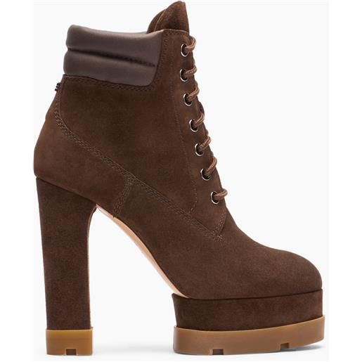 Casadei nancy laced suede ankle boots cacao