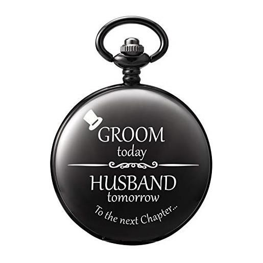 TREEWETO personalizzato orologio da tasca inciso per uomo groomsman miglior uomo orologi da tasca al quarzo fobwatch - regali sposo per matrimonio testimoni regalo di matrimonio, 4. Groom today